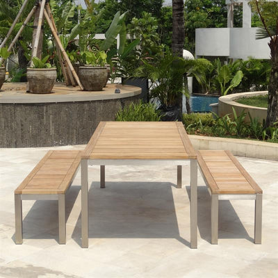 Banc de jardin Florence sans dossier 140 - Teck certifié GRADE A + structure en acier inoxydable