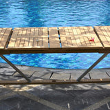 Table double rallonge Moselle 280/235/190x100x76,5 cm - Teck certifié GRADE A + structure inox