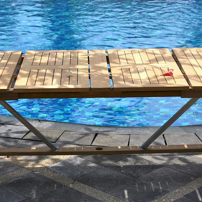 Table double rallonge Moselle 280/235/190x100x76,5 cm - Teck certifié GRADE A + structure inox