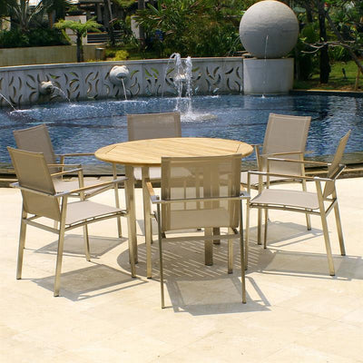 Table ronde Florence 109 cm en teck avec acier inoxydable