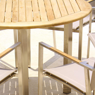 Table ronde Florence 109 cm en teck avec acier inoxydable