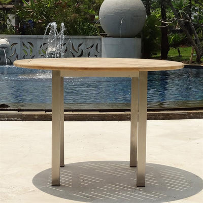 Table ronde Florence 109 cm en teck avec acier inoxydable