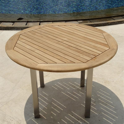 Table ronde Florence 109 cm en teck avec acier inoxydable