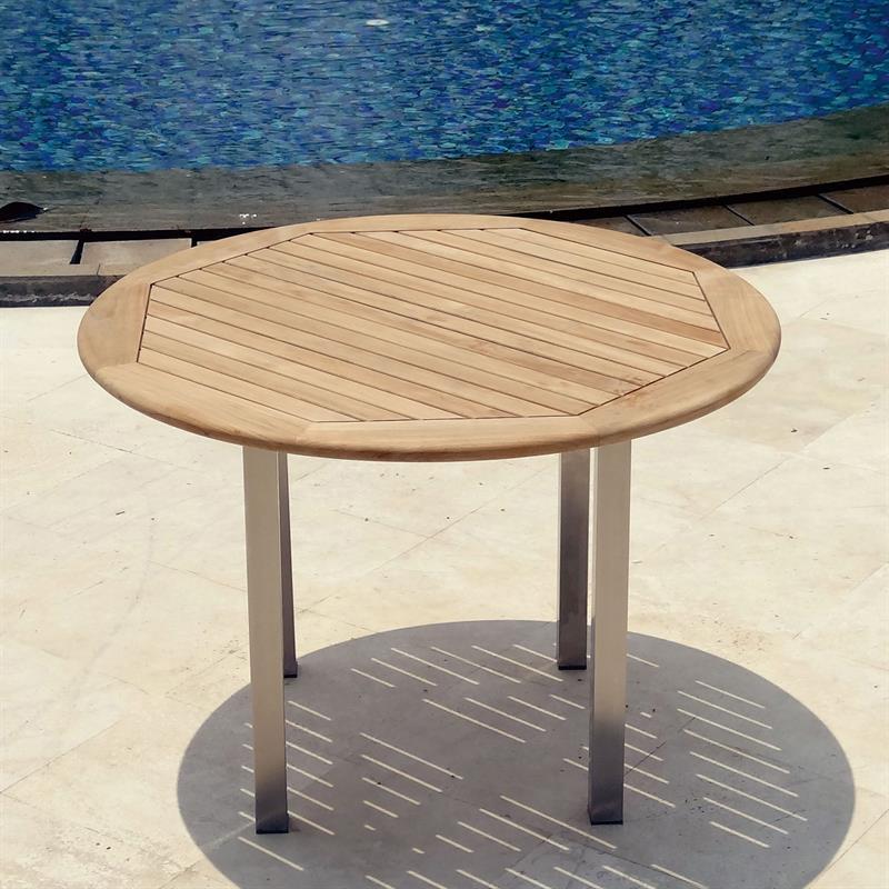 Table ronde Florence 109 cm en teck avec acier inoxydable