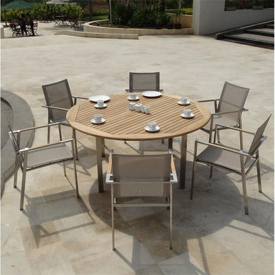 Table ronde Florence 160 cm en teck et acier inoxydable