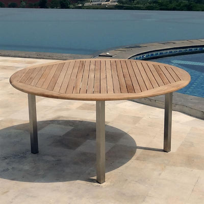 Table ronde Florence 160 cm en teck et acier inoxydable