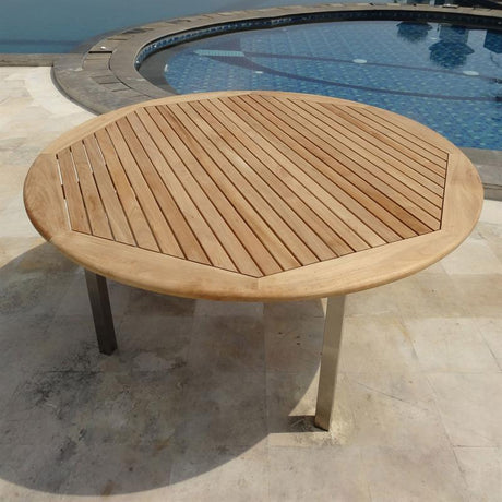 Table ronde Florence 160 cm en teck et acier inoxydable