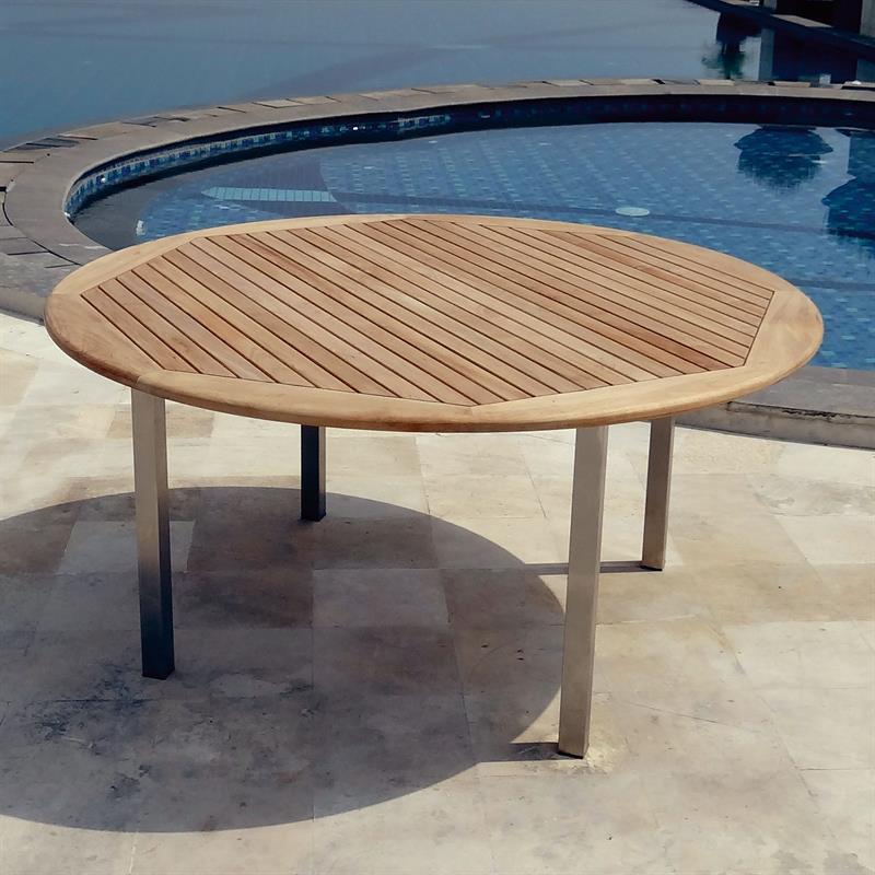 Table ronde Florence 160 cm en teck et acier inoxydable