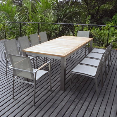 Table extensible frontale Florence 230/160 x 100 x 77 cm Teck certifié GRADE A avec structure en acier inoxydable