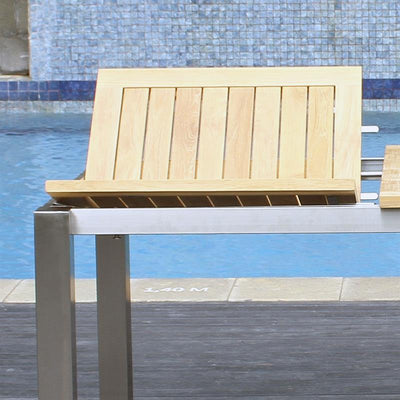 Ensemble de table à rallonge frontale Alzette 230 composé d'une table à rallonge frontale Florence 230/160 x 100 en teck avec structure en acier inoxydable et de chaises empilables Alzette en acier inoxydable avec revêtement Batyline