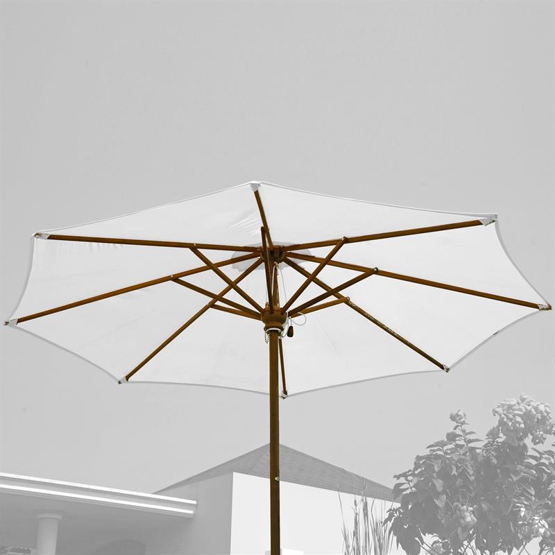 Sonnenschirm rund 275cm Durchmesser mit Nagata Bespannung Teak mit Messingbeschlägen