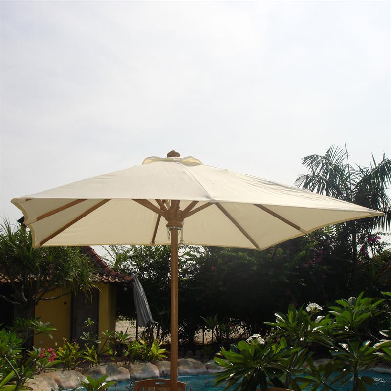 Sonnenschirm quadratisch 350x350cm Nagata Bespannung, Teak mit Messingbeschlägen