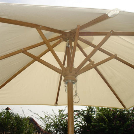 Sonnenschirm quadratisch 350x350cm Nagata Bespannung, Teak mit Messingbeschlägen