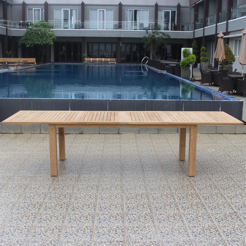 Table double extensible Verdon 320/265/210x100x76 cm - Teck certifié GRADE A + ferrures inox