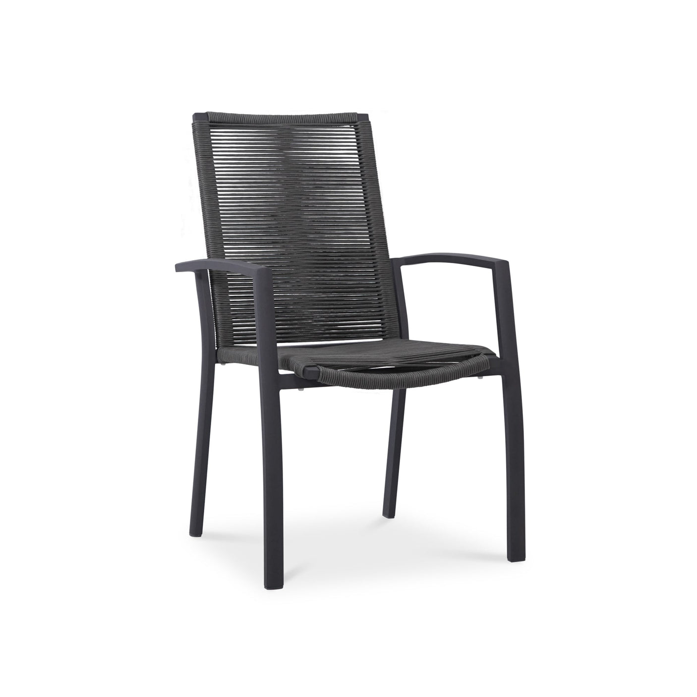 Chaise empilable Yuma avec dossier haut, corde résistante aux intempéries + revêtement en poudre d'aluminium