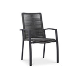 Chaise empilable Yuma avec dossier haut, corde résistante aux intempéries + revêtement en poudre d'aluminium