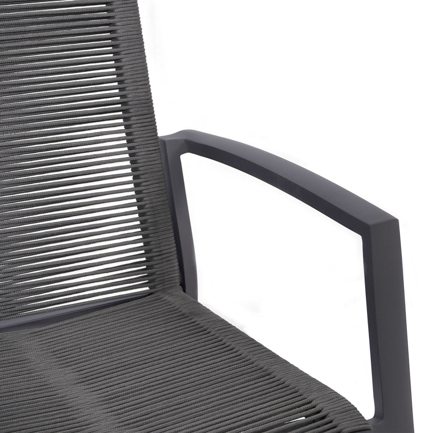 Chaise empilable Yuma avec dossier haut, corde résistante aux intempéries + revêtement en poudre d'aluminium