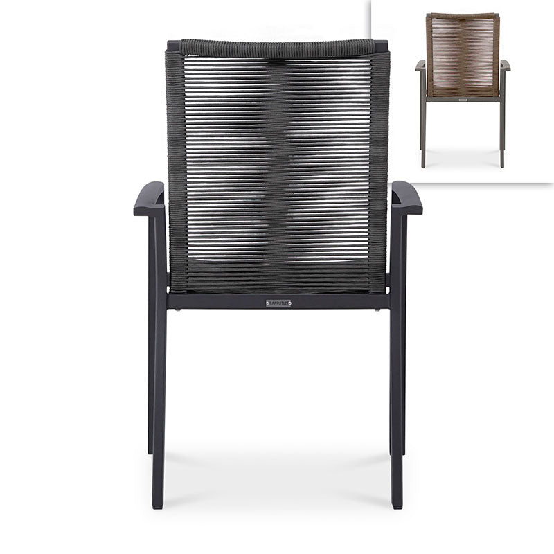 Chaise empilable Yuma avec dossier haut, corde résistante aux intempéries + revêtement en poudre d'aluminium