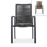 Chaise empilable Yuma avec dossier haut, corde résistante aux intempéries + revêtement en poudre d'aluminium