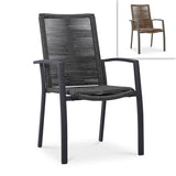 Chaise empilable Yuma avec dossier haut, corde résistante aux intempéries + revêtement en poudre d'aluminium