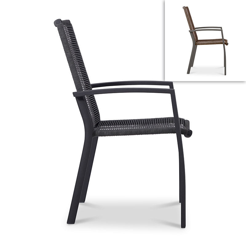 Chaise empilable Yuma avec dossier haut, corde résistante aux intempéries + revêtement en poudre d'aluminium