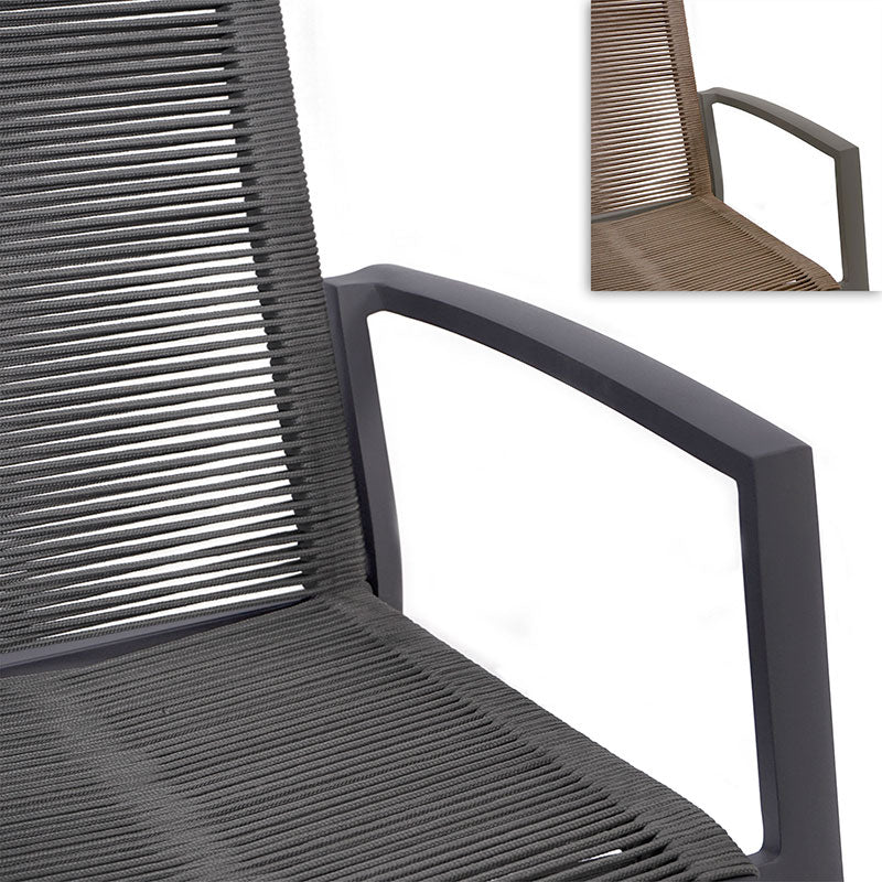 Chaise empilable Yuma avec dossier haut, corde résistante aux intempéries + revêtement en poudre d'aluminium