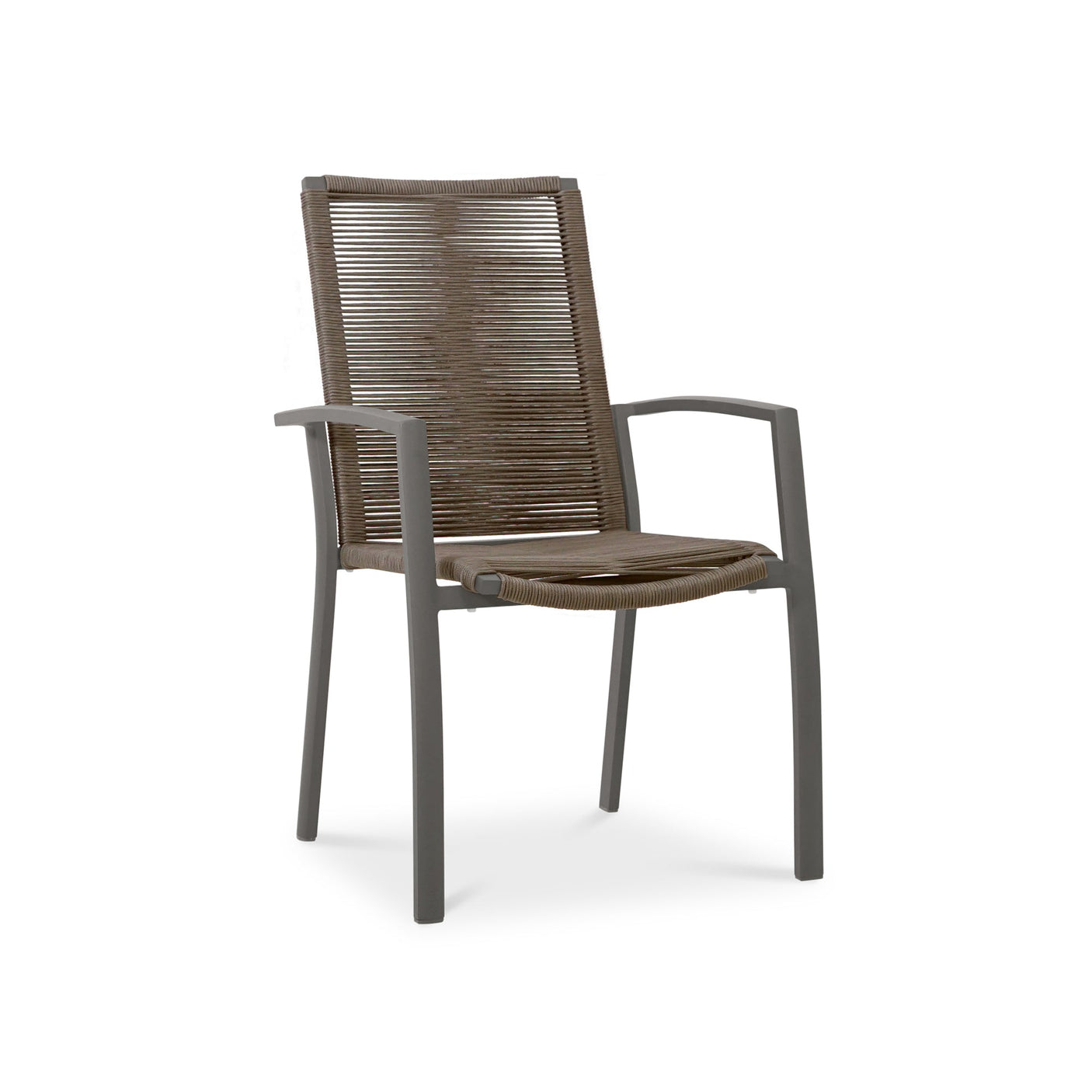 Chaise empilable Yuma avec dossier haut, corde résistante aux intempéries + revêtement en poudre d'aluminium