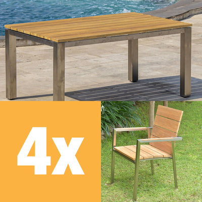 Ensemble de chaises empilables Zilart Teck Naturel 160 composé d'une table à manger Zilart 160 x 100 et de chaises empilables Zilart
