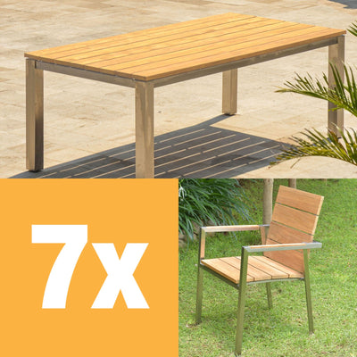 Ensemble de chaises empilables Zilart Teck Naturel 210 composé d'une table à manger Zilart 210 x 100 et de chaises empilables Zilart