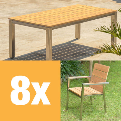 Ensemble de chaises empilables Zilart Teck Naturel 210 composé d'une table à manger Zilart 210 x 100 et de chaises empilables Zilart