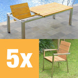 Ensemble de table à rallonge frontale Zilart Teck Naturel 230 composé d'une table à rallonge frontale Zilart 230/160 x 100 et de chaises empilables Zilart