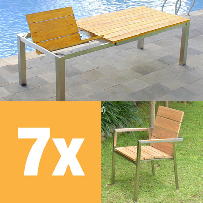 Ensemble de table à rallonge frontale Zilart Teck Naturel 230 composé d'une table à rallonge frontale Zilart 230/160 x 100 et de chaises empilables Zilart