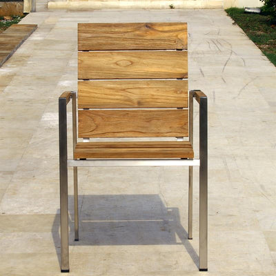 Ensemble de chaises empilables Zilart Teck Naturel 160 composé d'une table à manger Zilart 160 x 100 et de chaises empilables Zilart