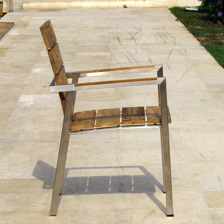 Chaise empilable Zilart - teck vintage brossé + structure en acier inoxydable