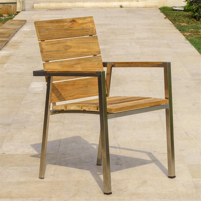 Ensemble de chaises empilables Zilart Teck Naturel 160 composé d'une table à manger Zilart 160 x 100 et de chaises empilables Zilart