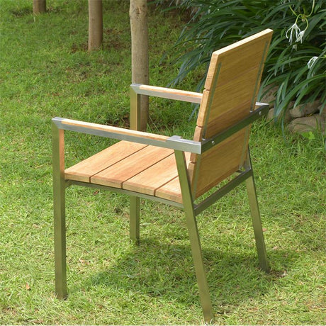 Chaise empilable Zilart Teck Grade A brossé - Teck GRADE A NATUREL brossé + structure en acier inoxydable