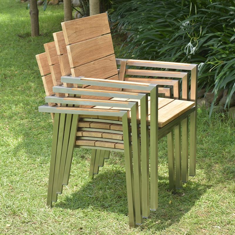 Chaise empilable Zilart Teck Grade A brossé - Teck GRADE A NATUREL brossé + structure en acier inoxydable