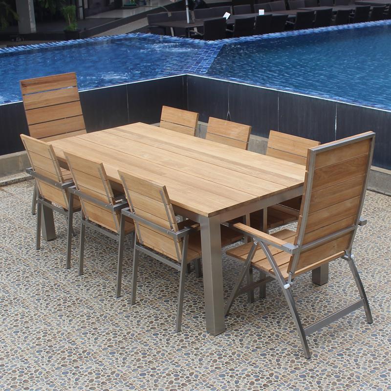Chaise empilable Zilart Teck Grade A brossé - Teck GRADE A NATUREL brossé + structure en acier inoxydable