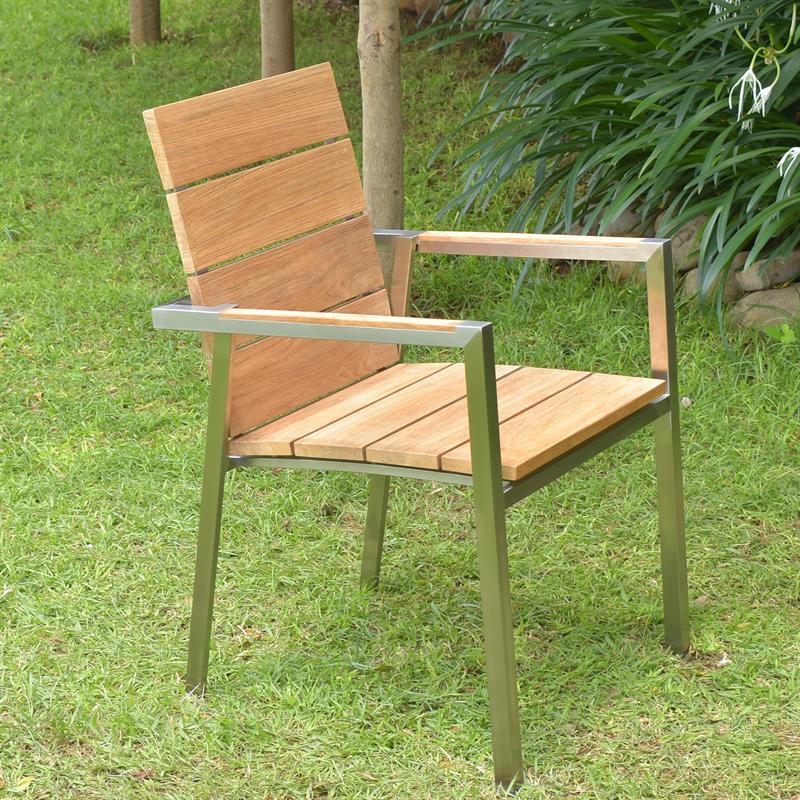 Chaise empilable Zilart Teck Grade A brossé - Teck GRADE A NATUREL brossé + structure en acier inoxydable