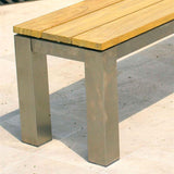 Banc de jardin Zilart sans dossier 140x45 cm - Teck GRADE A NATUREL brossé + structure en acier inoxydable