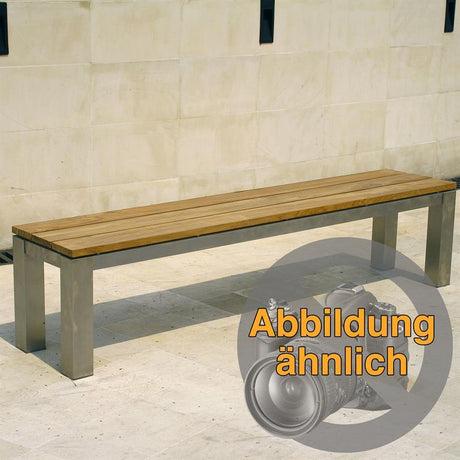 Banc de jardin Zilart sans dossier 140 cm en teck vintage avec structure en acier inoxydable