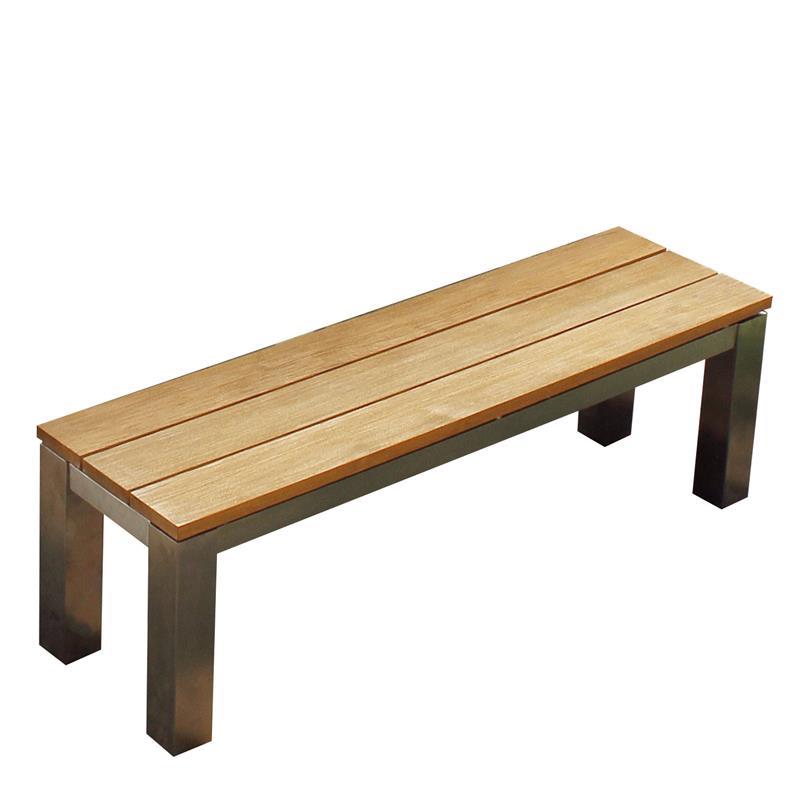 Banc de jardin Zilart sans dossier 140x45 cm - Teck vintage brossé + structure inox
