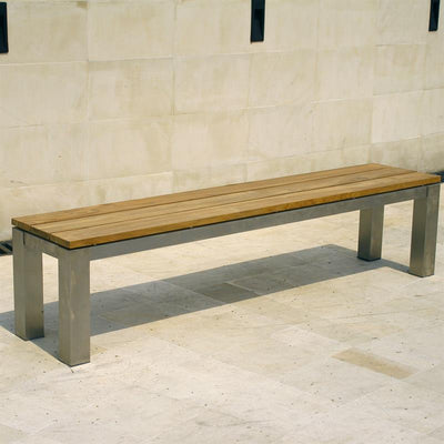 Zilart Gartenbank ohne Rückenlehne 190x45 cm - Vintage Teak gebürstet + Edelstahlgestell