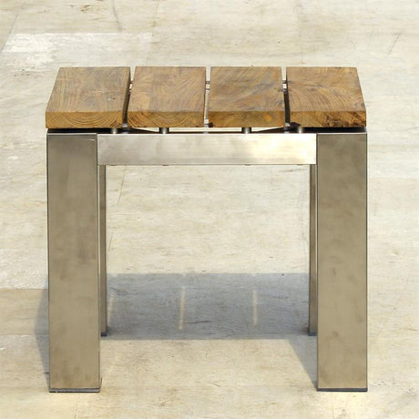 Table d'appoint/tabouret Zilart 50 x 50 x 45 cm - Teck vintage brossé + structure en acier inoxydable