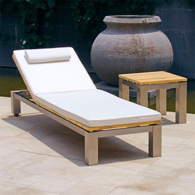 Chaise longue Zilart 204 x 65 x 31 cm Teck Grade A - Teck GRADE A NATUREL brossé + structure en acier inoxydable