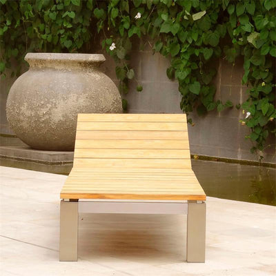 Chaise longue Zilart 204 x 65 x 31 cm Teck Grade A - Teck GRADE A NATUREL brossé + structure en acier inoxydable