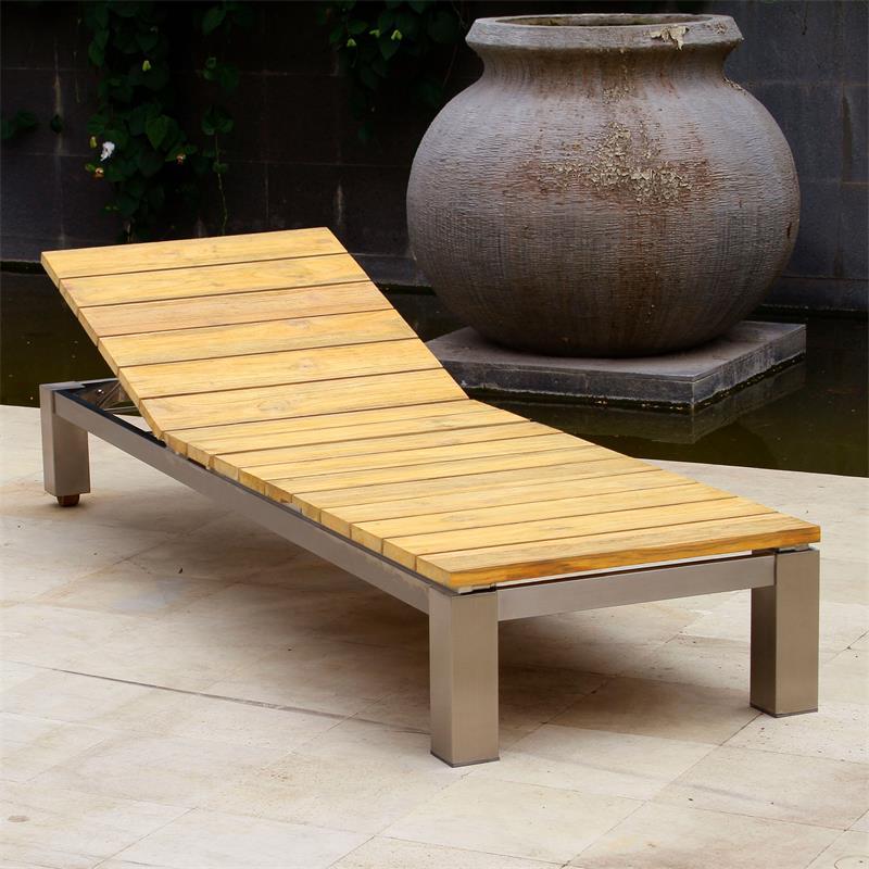 Chaise longue Zilart 204 x 65 x 31 cm Teck Grade A - Teck GRADE A NATUREL brossé + structure en acier inoxydable