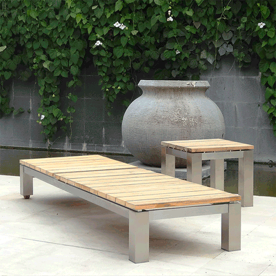 Chaise longue Zilart 204 x 65 x 31 cm Teck Grade A - Teck GRADE A NATUREL brossé + structure en acier inoxydable