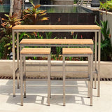 Banc de bar Zilart en teck GRADE A brossé - Teck GRADE A NATUREL brossé + structure en acier inoxydable