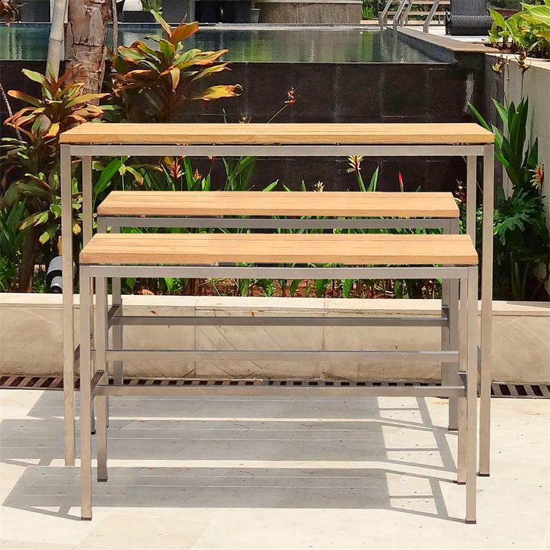 Banc de bar Zilart en teck GRADE A brossé - Teck GRADE A NATUREL brossé + structure en acier inoxydable